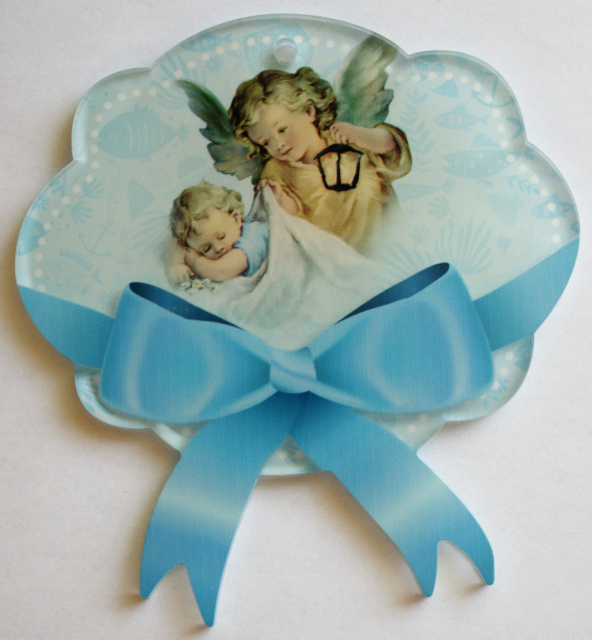 Guardian Angel Lucite Crib Medal - Blue Boy